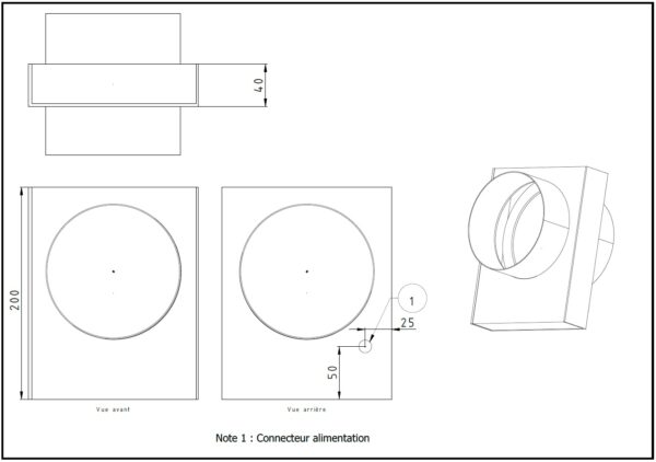 Plan technique boitier ventilation intelligente par insufflation. Il permet de créer une diffusion d'air en fonction de la température et de l'hygrométrie.